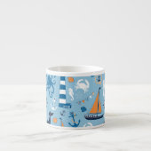 Nautical Ocean Blue en Oranje Espresso Kop (Voorkant)