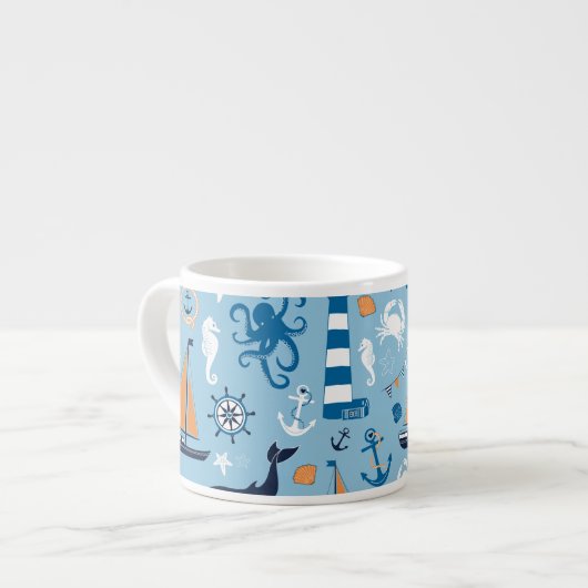 Nautical Ocean Blue en Oranje Espresso Kop (Links)