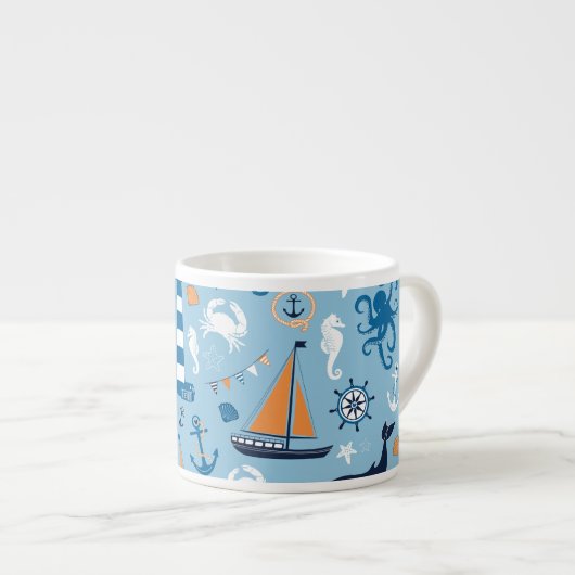 Nautical Ocean Blue en Oranje Espresso Kop (Voorkant rechts)