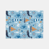 Nautical Ocean Blue en Oranje Fleece Deken (Voorkant (Horizontaal))