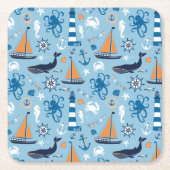 Nautical Ocean Blue en Oranje Kartonnen Onderzetters (Voorkant)