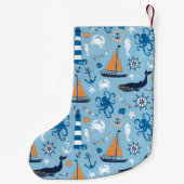 Nautical Ocean Blue en Oranje Kleine Kerstsok (Achterkant)