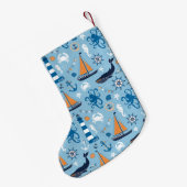 Nautical Ocean Blue en Oranje Kleine Kerstsok (Achterkant (Hangend))