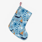 Nautical Ocean Blue en Oranje Kleine Kerstsok (Voorkant (Hangend))