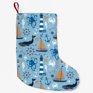 Nautical Ocean Blue en Oranje Kleine Kerstsok