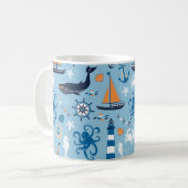 Nautical Ocean Blue en Oranje Koffiemok (Voorkant links)