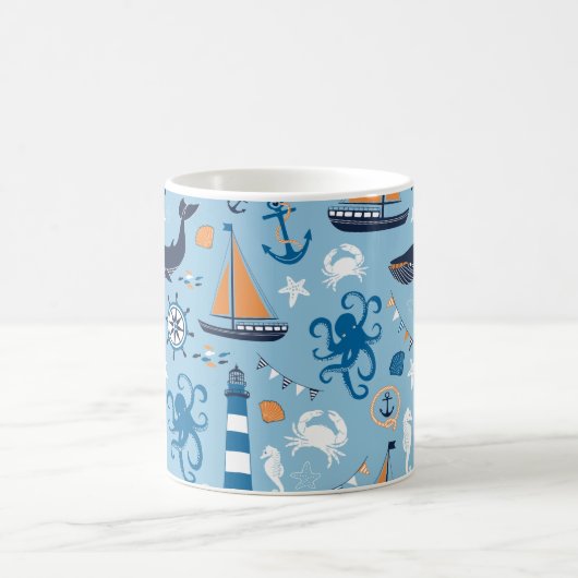 Nautical Ocean Blue en Oranje Koffiemok (Center)