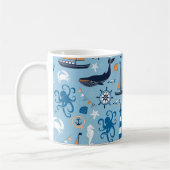 Nautical Ocean Blue en Oranje Koffiemok (Links)