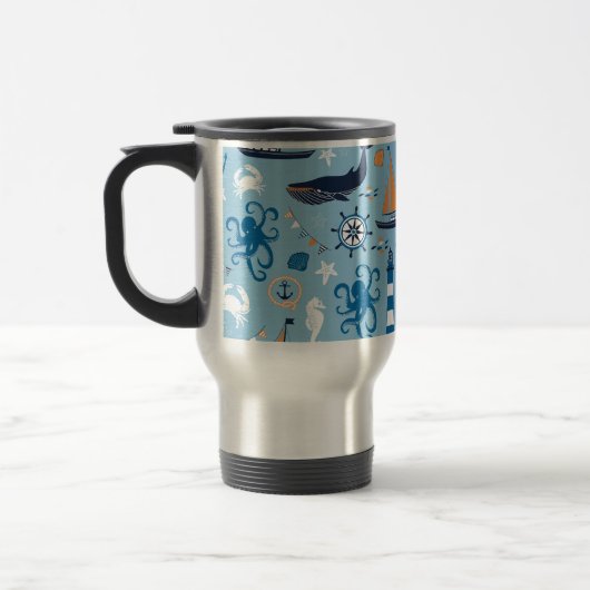 Nautical Ocean Blue en Oranje Reisbeker (Links)