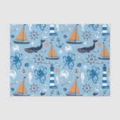 Nautical Ocean Blue en Oranje Tissuepapier (Voorkant)