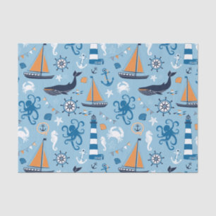 Nautical Ocean Blue en Oranje Tissuepapier