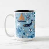 Nautical Ocean Blue en Oranje Tweekleurige Koffiemok (Links)