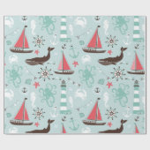 Nautical Ocean Blue en Roos Cadeaupapier (Vlak)