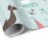 Nautical Ocean Blue en Roos Cadeaupapier (Rol Hoek)