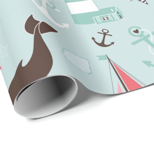 Nautical Ocean Blue en Roos Cadeaupapier (Rol Hoek)