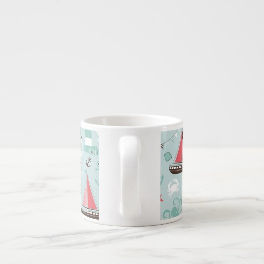 Nautical Ocean Blue en Roos Espresso Kop (Achterkant)