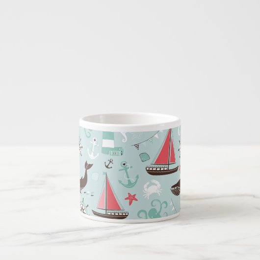 Nautical Ocean Blue en Roos Espresso Kop (Voorkant)