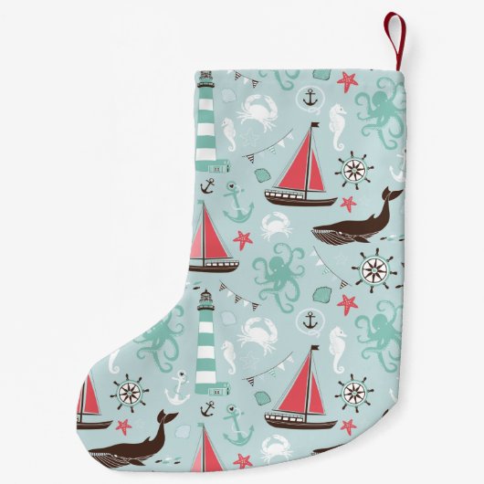 Nautical Ocean Blue en Roos Kleine Kerstsok (Achterkant)