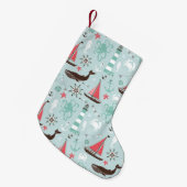 Nautical Ocean Blue en Roos Kleine Kerstsok (Voorkant (Hangend))