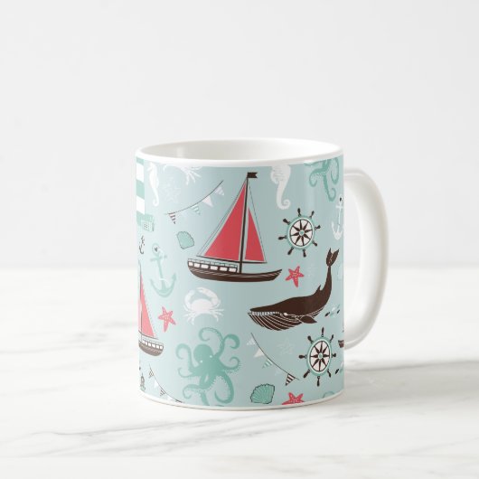 Nautical Ocean Blue en Roos Koffiemok (Voorkant rechts)