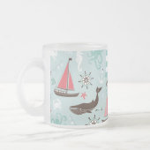 Nautical Ocean Blue en Roos Matglas Koffiemok (Links)