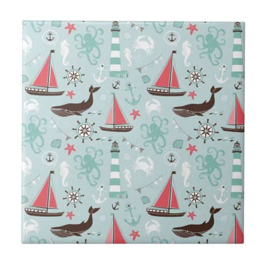 Nautical Ocean Blue en Roos Tegeltje (Voorkant)