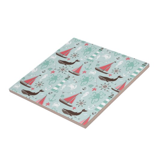 Nautical Ocean Blue en Roos Tegeltje (Zijkant)