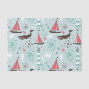 Nautical Ocean Blue en Roos Tissuepapier