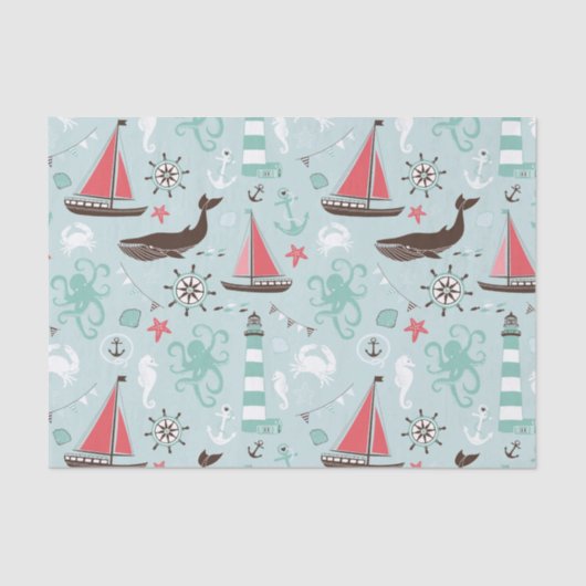 Nautical Ocean Blue en Roos Tissuepapier (Voorkant)