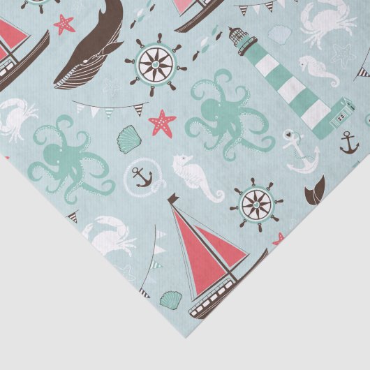 Nautical Ocean Blue en Roos Tissuepapier (Detail)
