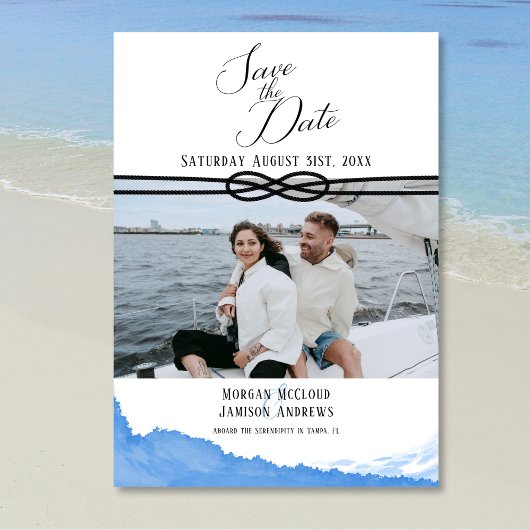 Nautical Ocean Blue Waterverf Foto Save The Date