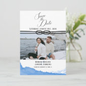 Nautical Ocean Blue Waterverf Foto Save The Date (Staand voorkant)