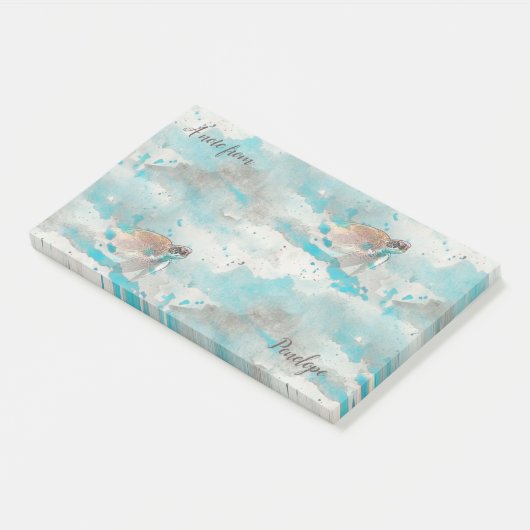 Nautical Ocean Blue Waterverf Zee Turtle and Name Post-it® Notes (Schuin)