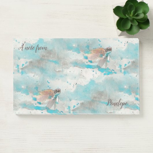 Nautical Ocean Blue Waterverf Zee Turtle and Name Post-it® Notes (Kantoor)