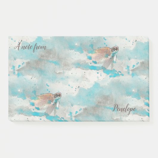 Nautical Ocean Blue Waterverf Zee Turtle and Name Post-it® Notes (Voorkant)