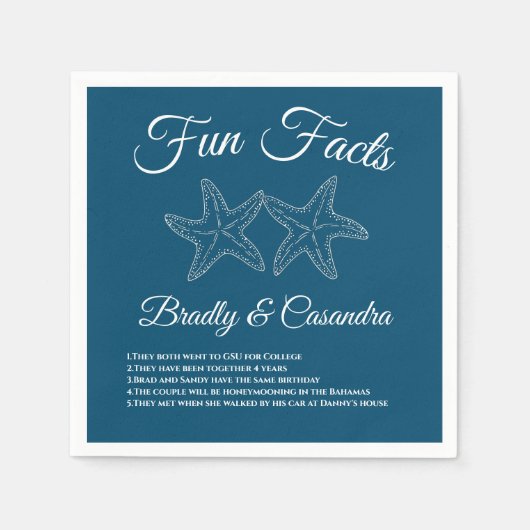 Nautical Ocean Blue Wedding Starfish Fun Facts Servet (Voorkant)