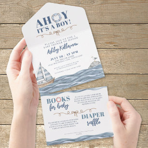 Nautical Ocean Boy Baby shower All In One Uitnodiging