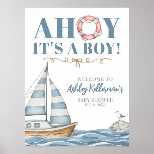Nautical Ocean Boy Baby shower Poster (Voorkant)