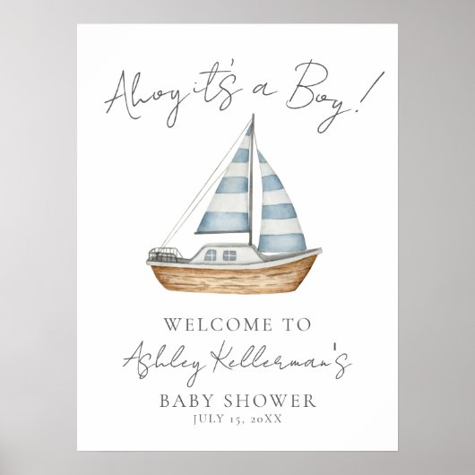 Nautical Ocean Boy Baby shower Welkomstbord Poster (Voorkant)