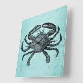 Nautical Ocean Crab Antique Art Teal Paper Design Vierkante Klok (Hoek)