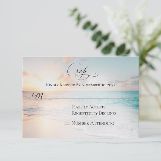 *~* Nautical Ocean Exotic Beach Wedding RSVP (Staand voorkant)