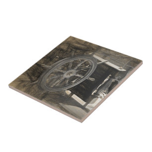 Nautical Ocean Navy Ship Sepia Sketch Art Tegeltje