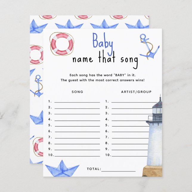 Nautical ocean - Noem dat nummer baby shower spel (Voorkant / Achterkant)