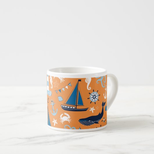 Nautical Ocean Oranje Espresso Kop (Voorkant rechts)