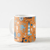 Nautical Ocean Oranje Koffiemok (Voorkant links)