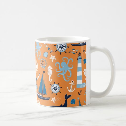 Nautical Ocean Oranje Koffiemok (Rechts)