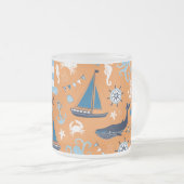 Nautical Ocean Oranje Matglas Koffiemok (Voorkant rechts)