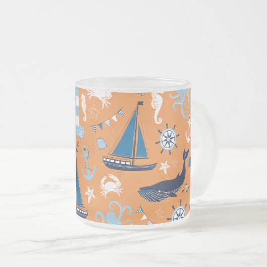 Nautical Ocean Oranje Matglas Koffiemok (Voorkant rechts)