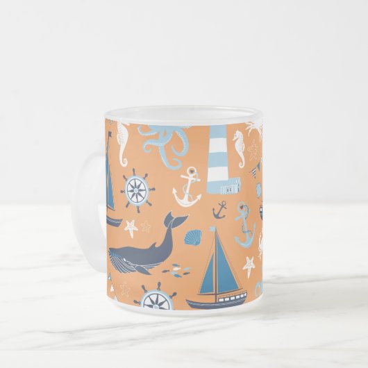 Nautical Ocean Oranje Matglas Koffiemok (Voorkant links)