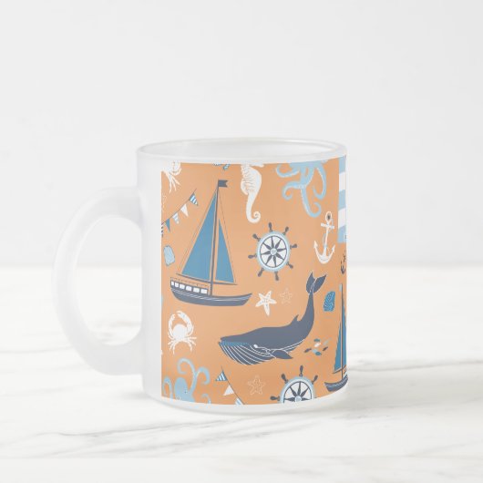 Nautical Ocean Oranje Matglas Koffiemok (Links)